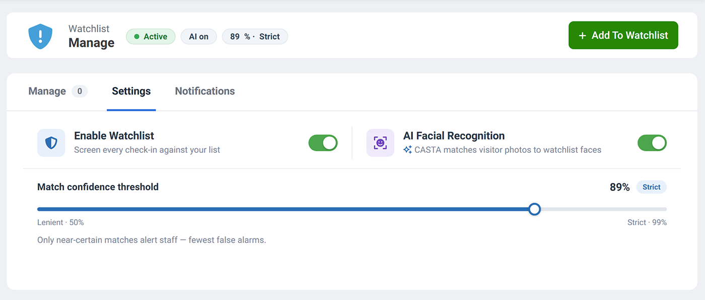 AI Watchlist Screening with facial recognition