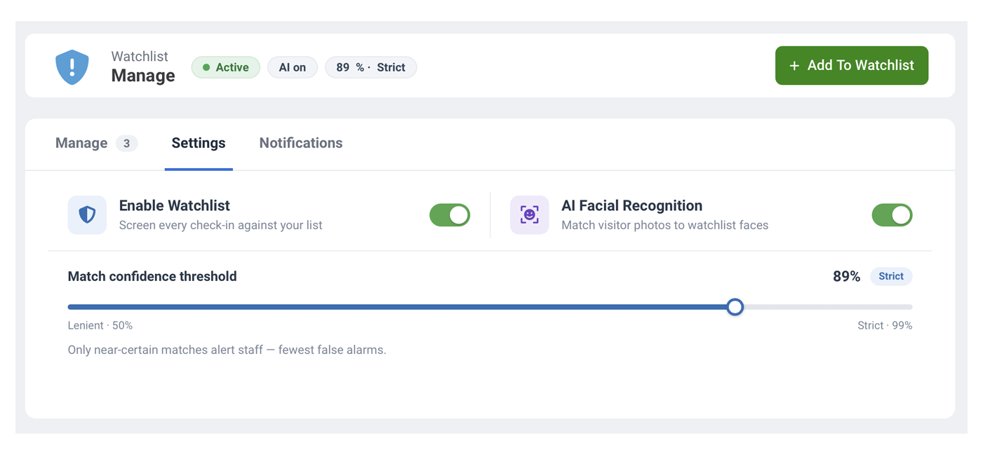 AI Watchlist Screening with facial recognition