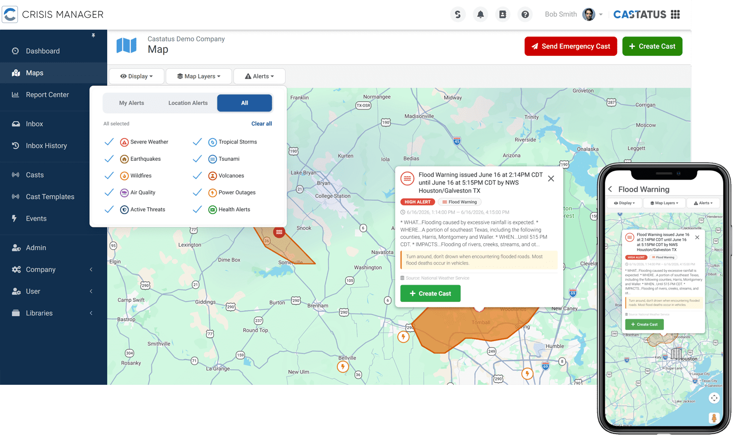 Castatus proactive weather and hazard monitoring