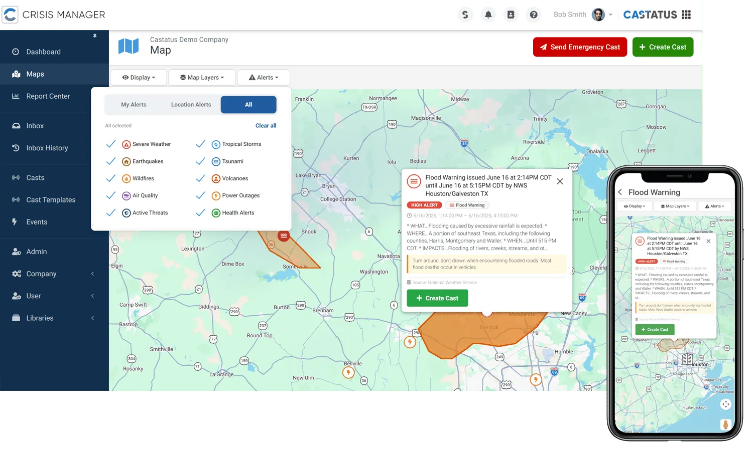 Castatus proactive weather and hazard monitoring